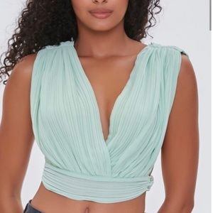 Mint Green Pleated Crop Top